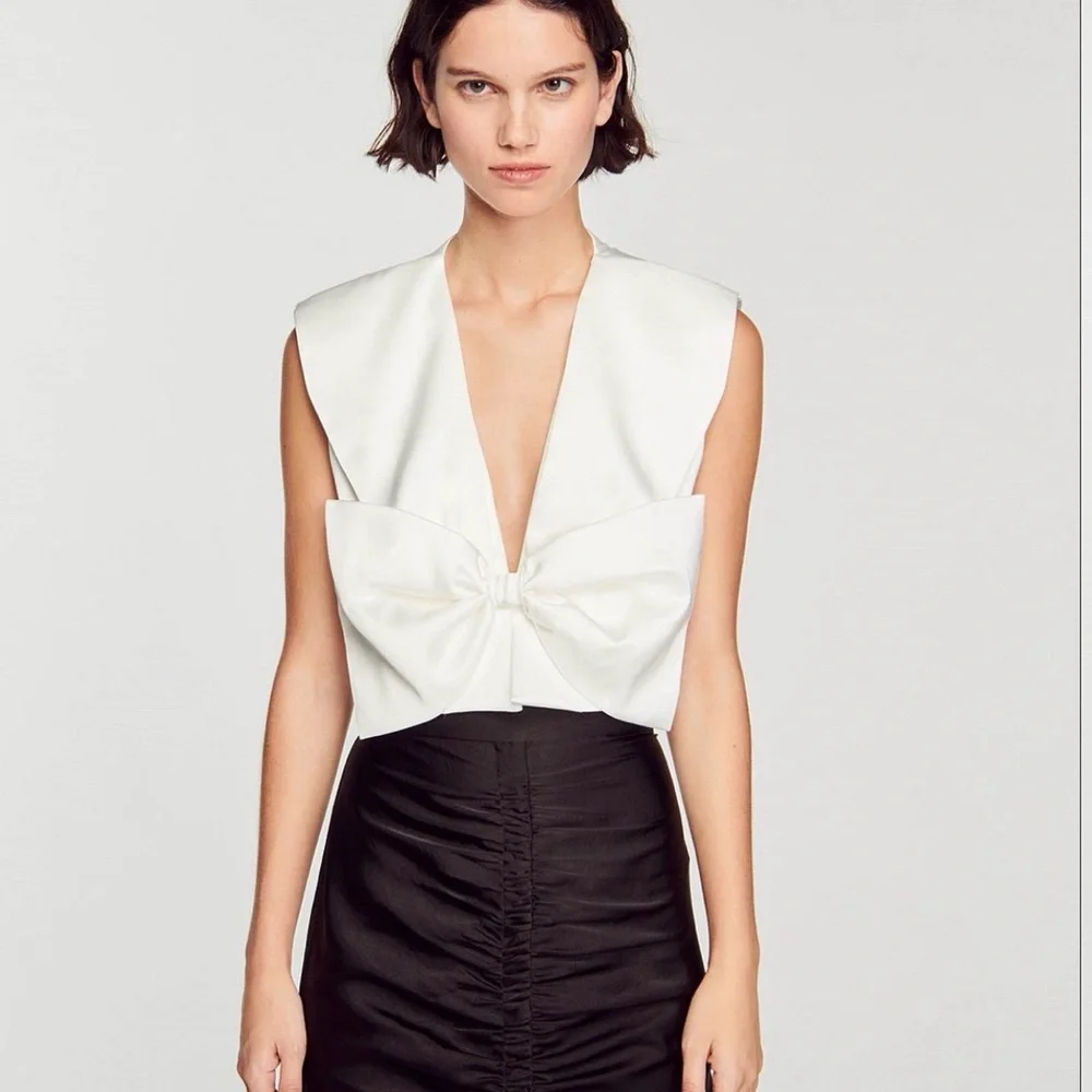 NWT Sandro Passy Bow Crop Top Size 1 — Designer Satin (Defect) - Picture 2 of 11